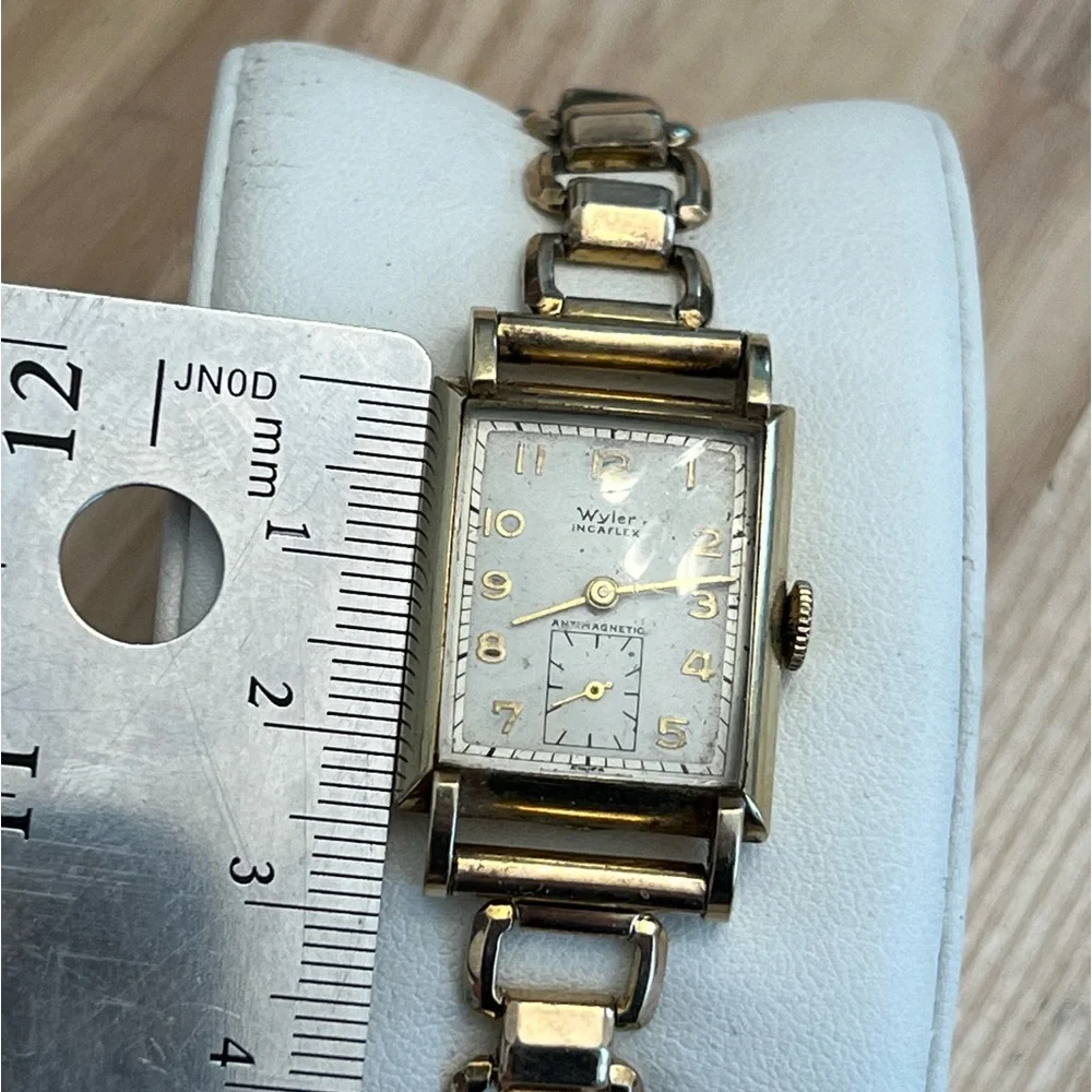 Wyler Incaflex 14K Gold Filled RARE Watch White Dial Vintage Stretch Bracelet